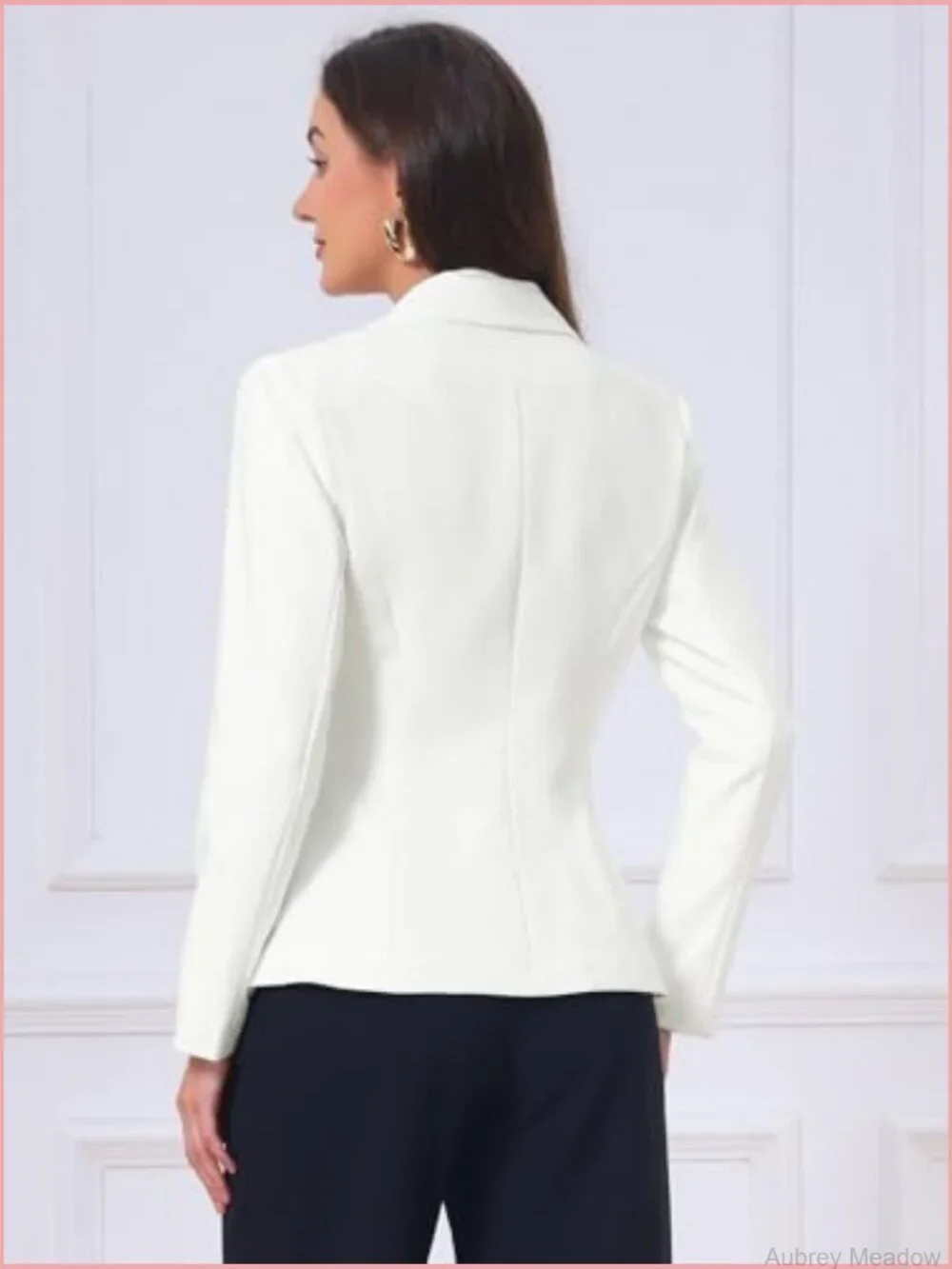 Women's Business Casual Blazer Notched Lapel Long Sleeve Single Button Flap